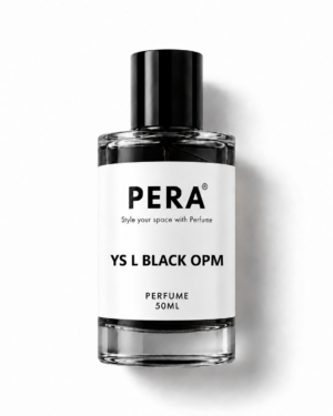 black perfume bottle, white label