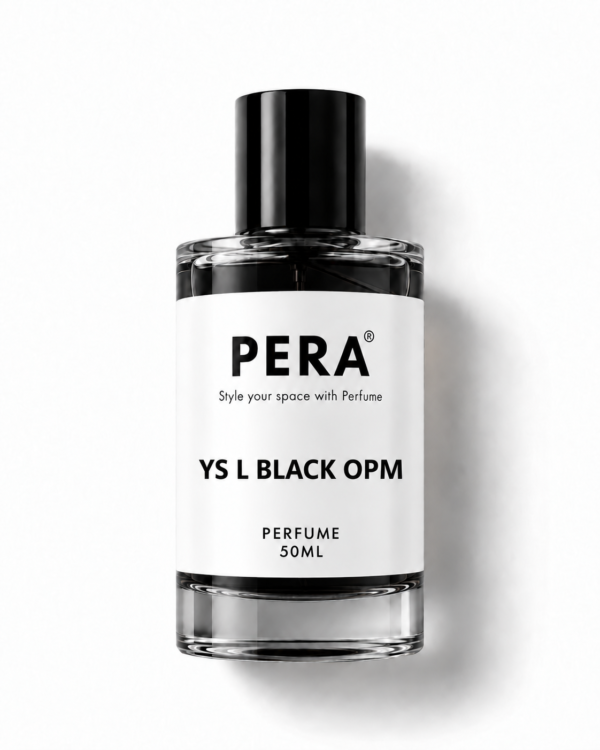 black perfume bottle, white label