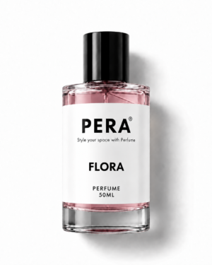 flora perfume bottle with pale pink liquid
