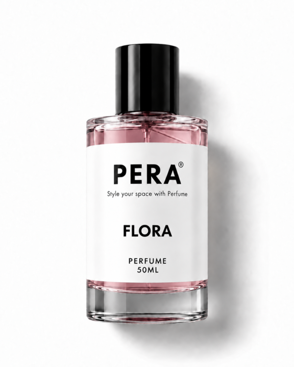 flora perfume bottle with pale pink liquid